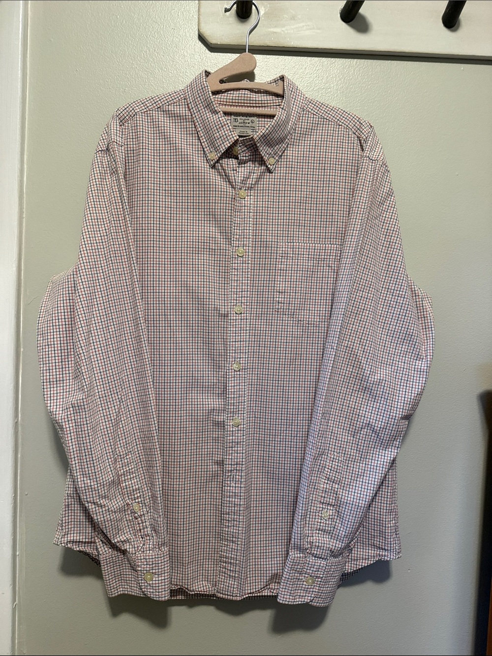 J. Crew Men's Button-Down Shirt in White with Red and Blue Windowpane